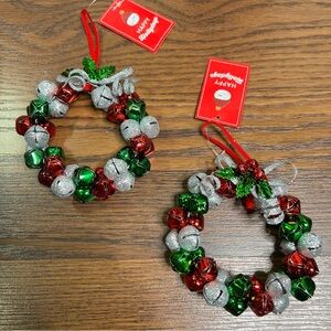 St. Nicholas Square jingle bell Christmas wreath ornaments set of 2